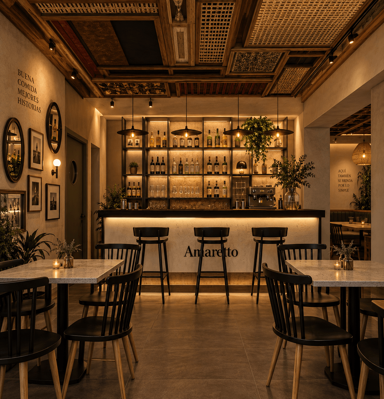 Interior gastronómico del proyecto Amaretto